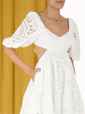 Zimmermann White Eyelet Backless Puff-Sleeve Dress
